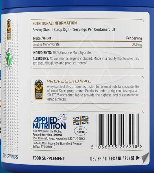 Applied Nutrition Creatine Monohydrate състав и начин на прием