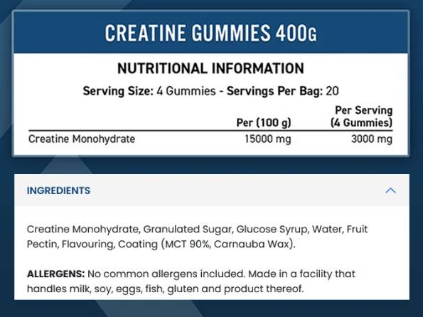 Applied Nutrition Creatine Gummies състав дозировка и хранителни стойности