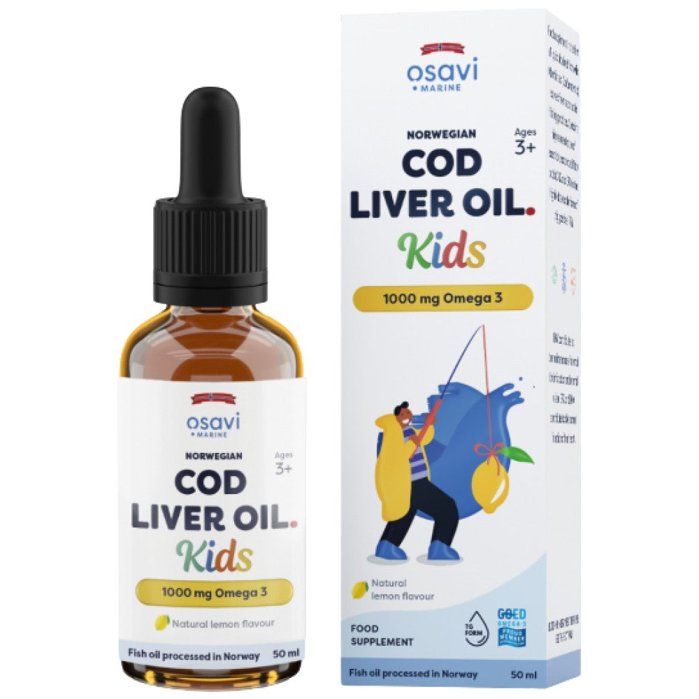 Norwegian Cod Liver Oil Kids | Lemon Flavored Liquid Omega Drops